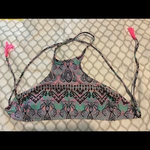 halter gray and pink bathing suit top